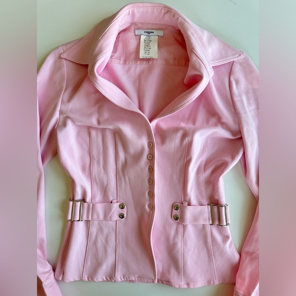 Vintage 90s Y2K Vertigo Light Baby Pink Button Up Shirt Jacket Size S - Picture 2 of 15